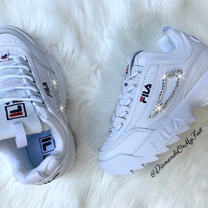 Swarovski Women's Fila Disruptor 2 Premium White Sneakers Blinged Out ...