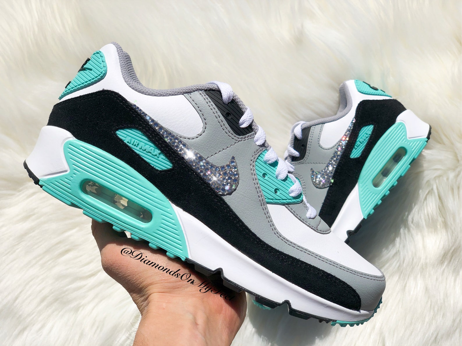 Swarovski Women's Nike Air Max 90 Teal Black & White | Etsy