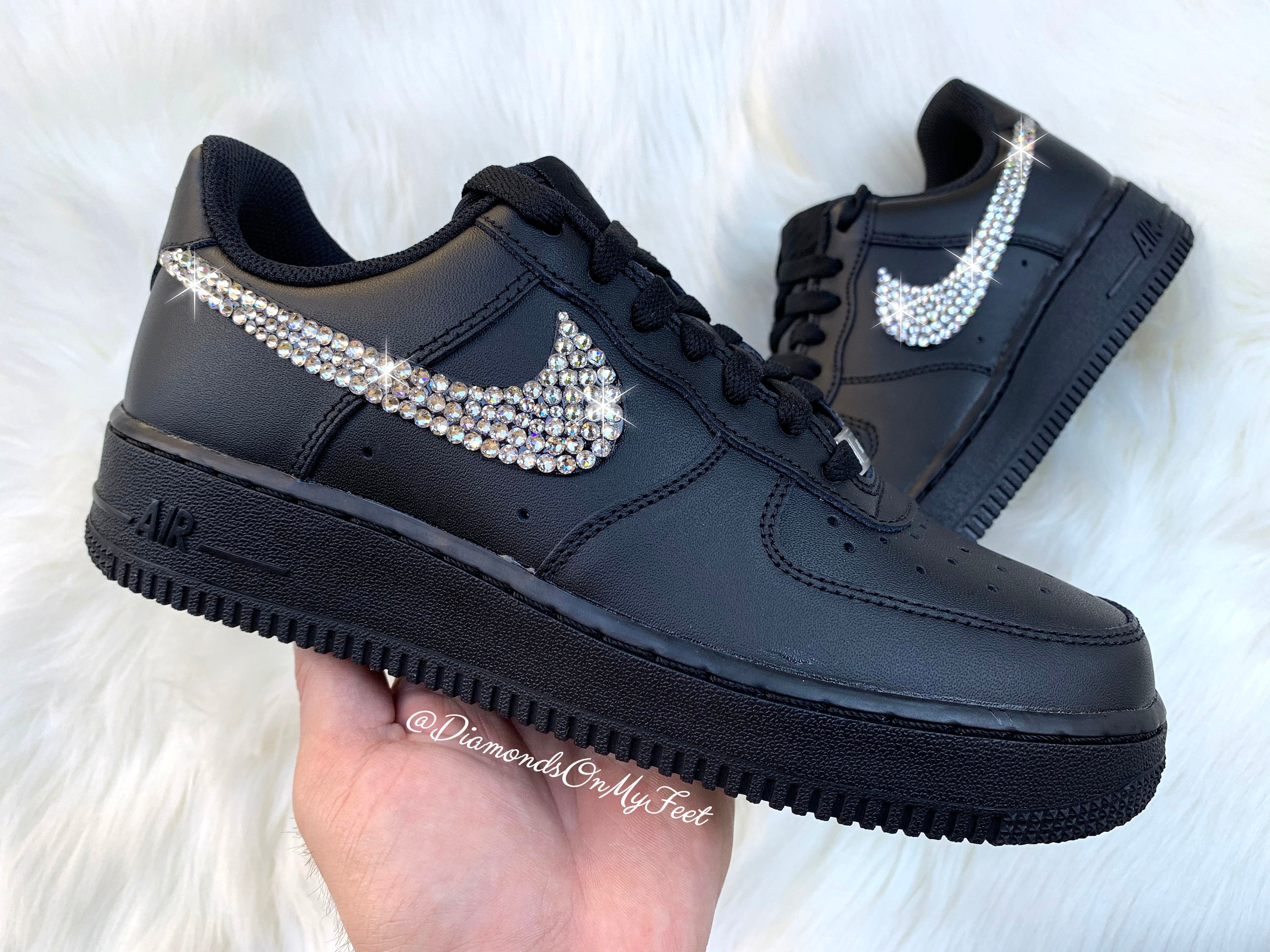 algodón Creyente Cuota Swarovski Women's Nike Air Force 1 All Black Low Sneakers - Etsy Israel