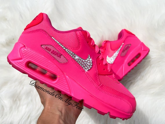 Swarovski Womens Air Max 90 Fuchsia Hyper Pink Shoes Blinged - Etsy