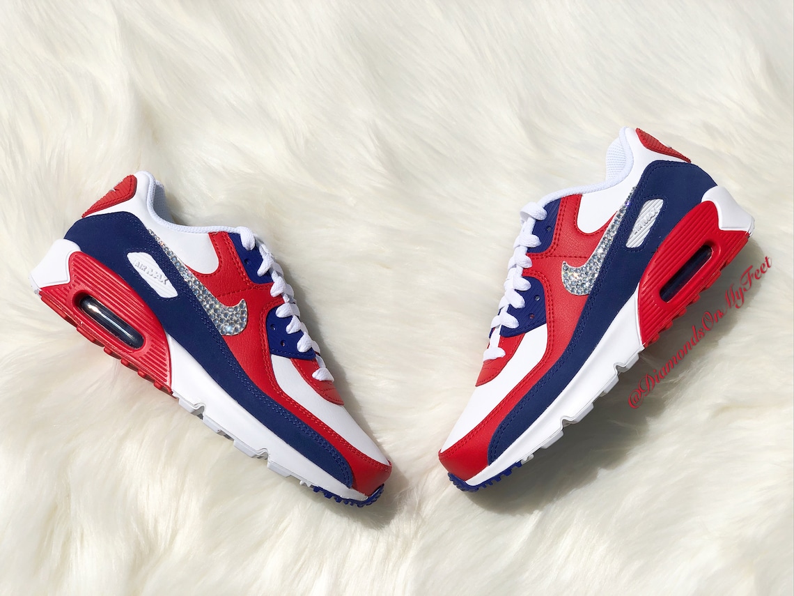 Swarovski Women's Nike Air Max 90 Red White & Blue Etsy