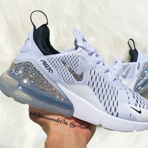 Swarovski Women's Nike Air Max 270 White u0026 Black Sneakers - Etsy