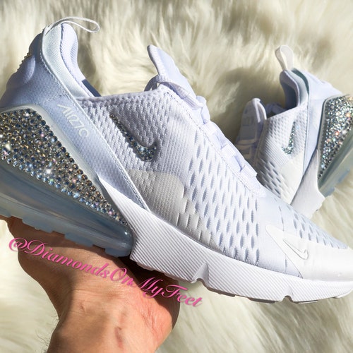 Swarovski Women's Nike Air Max 270 All White Sneakers - Etsy