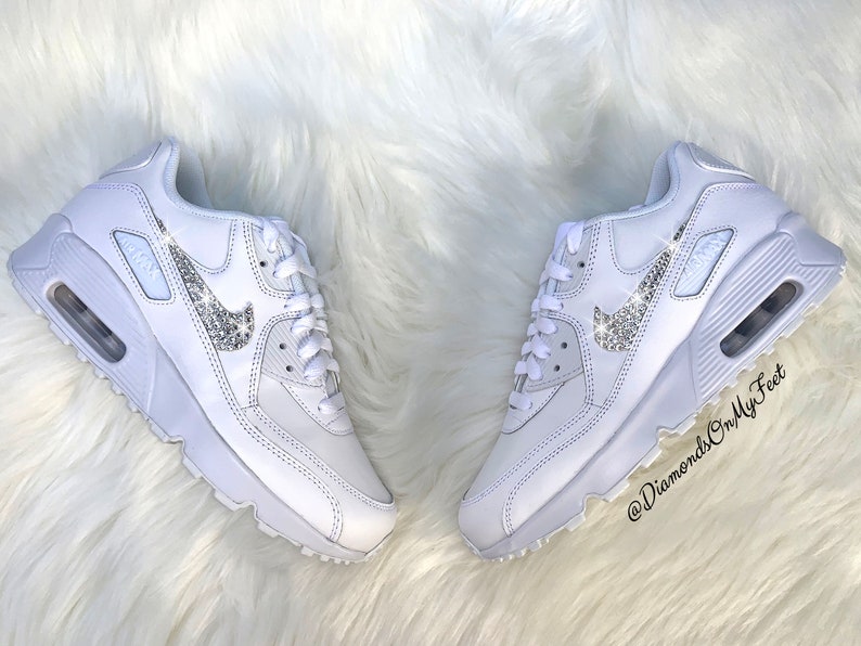 Swarovski Damen Nike Air Max 90 alle weißen Sneakers Blinged | Etsy