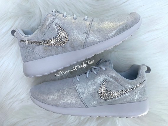 Swarovski Women's Nike Roshe Run Pure Platinum Silver Sneakers Blinged Out With Authentic Clear Swarovski Crystals Custom Bling Nike Shoes Swarovski Women's Nike Roshe Run Pure Platinum Silver Sneakers Blinged Out With Authentic Clear Swarovski Crystals Custom Bling Nike Shoes