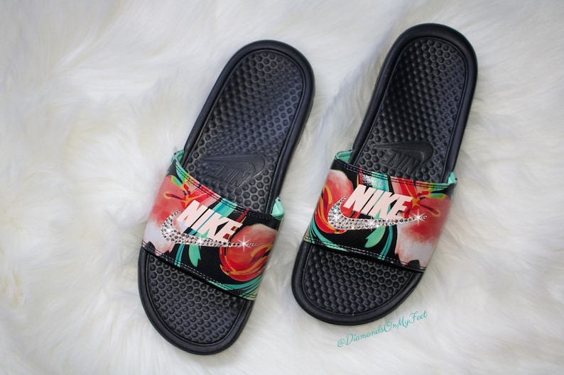 nike slides with diamonds