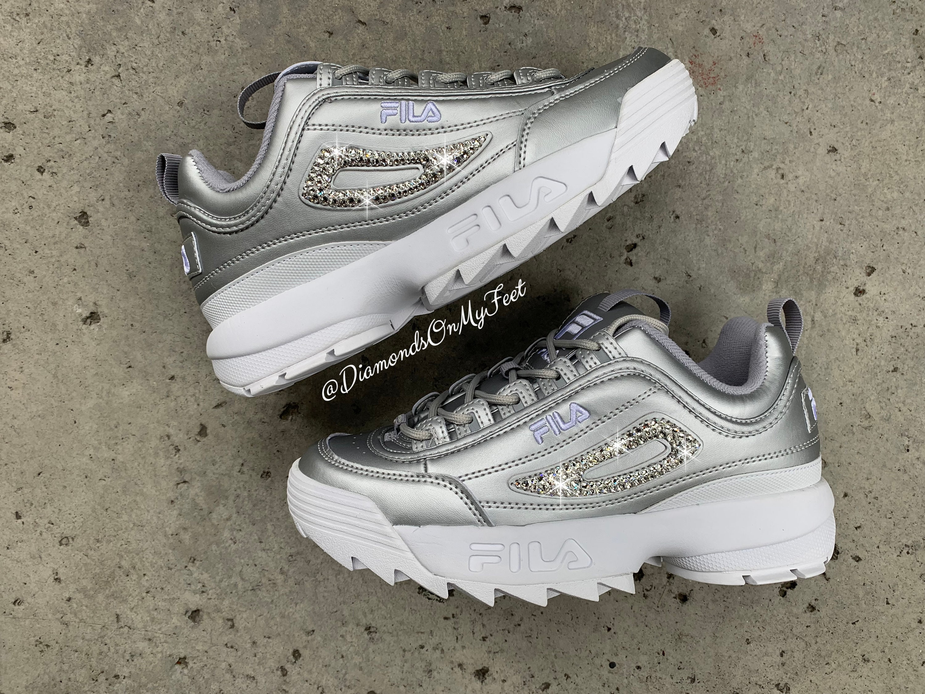 te ontvangen Slink pedaal Swarovski Women's Fila Disruptor 2 Premium Silver Sneakers - Etsy