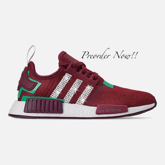 Swarovski Womens Adidas Originals NMD R1 Burgundy Red Sneakers Blinged Out With Authentic Clear Swarovski Crystals Custom Bling Adidas Shoes Swarovski Womens Adidas Originals NMD R1 Burgundy Red Sneakers Blinged Out With Authentic Clear Swarovski Crystals Custom Bling Adidas Shoes