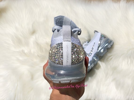 Swarovski Womens Vapor Max Flyknit 3s White Silver Sneakers Blinged Out With Authentic Clear Swarovski Crystals Custom Bling Athletic Shoes Etsy