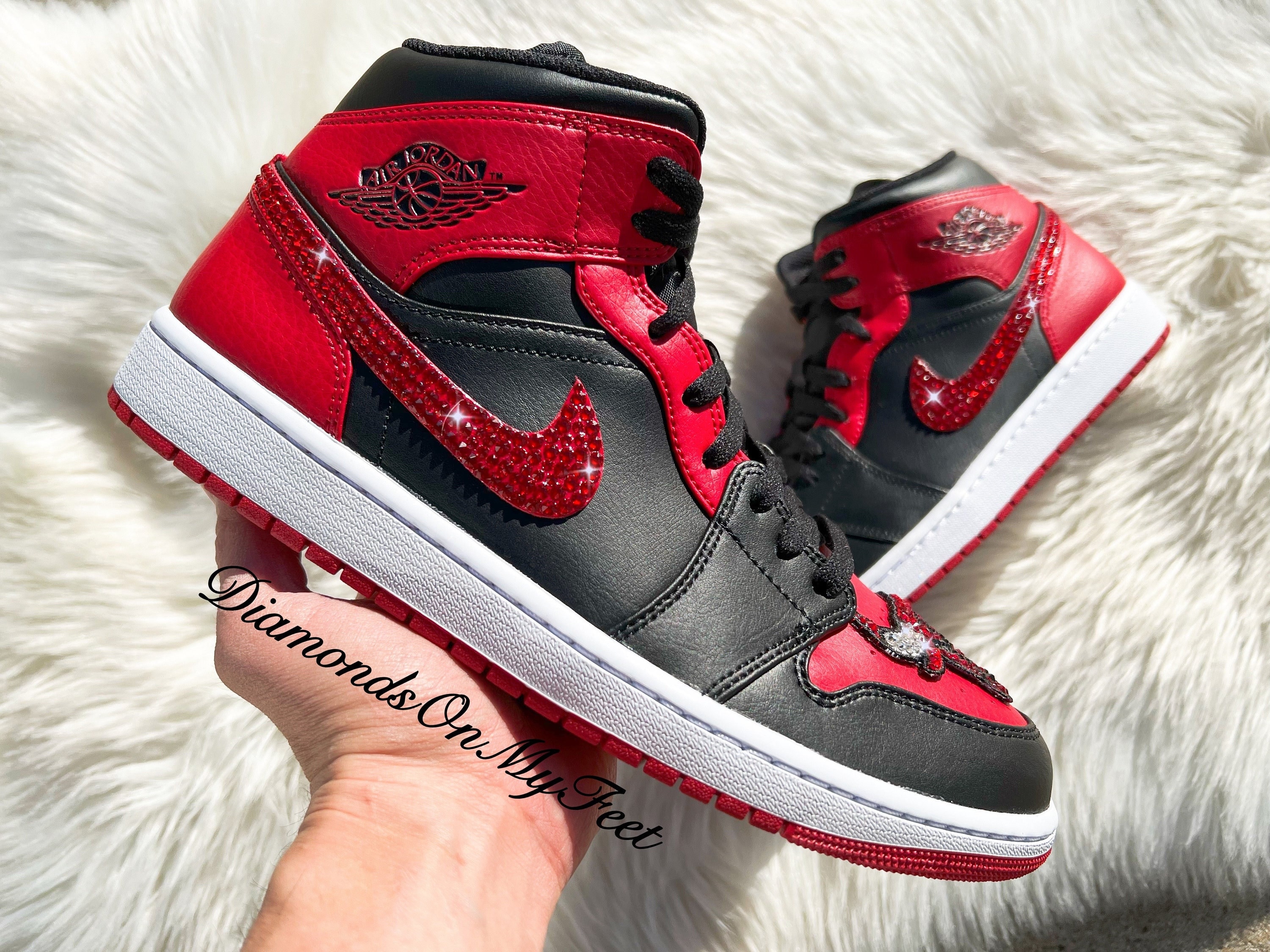 CUSTOM RED/BLACK LV X JORDAN 1 MID - Derivation Customs - Custom sneakers  Swarovski trainers