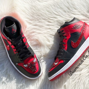 Swarovski Women's Nike Air Jordan 1 Mid Banned Black Red - Etsy