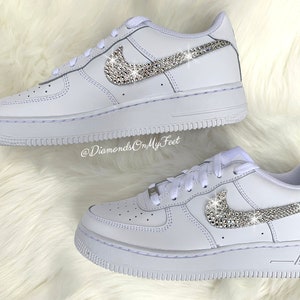 Swarovski Women's Nike Air Force 1 All White Low Sneakers Blinged Out ...
