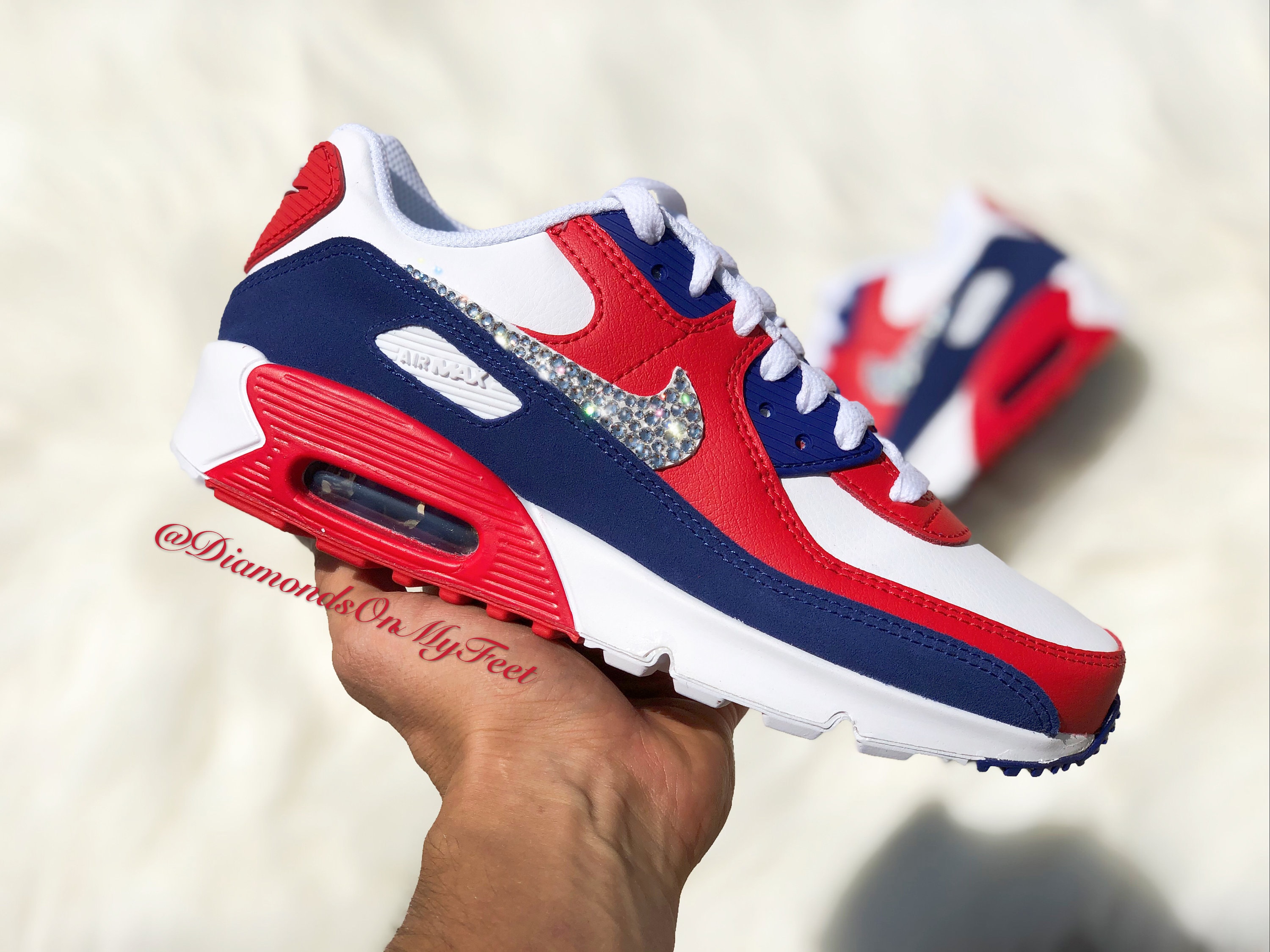 Swarovski Women's Nike Air Max 90 Red White & Blue - Etsy