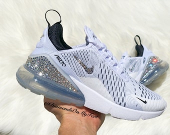 Swarovski dames Air Max 270 witte en zwarte sneakers blinged met authentieke heldere Swarovski-kristallen aangepaste bling atletische trainingschoenen