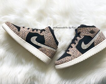 Swarovski Women's Nike Air Jordan 1 Mid SE Black Cheetah | Etsy Ireland