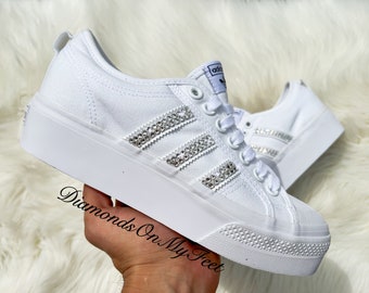 Swarovski Womens Nizza Platform Shoes Sneakers Blinged Out With Authentic Clear Swarovski Crystals Custom Bling Stylish Shoes