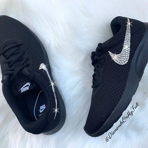 Swarovski Women's Nike Air Max Tanjun All Black Sneakers Blinged Out ...