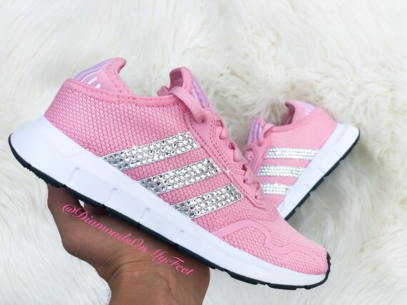 Swarovski Womens Swift Run Pink and White Sneakers Blinged Out