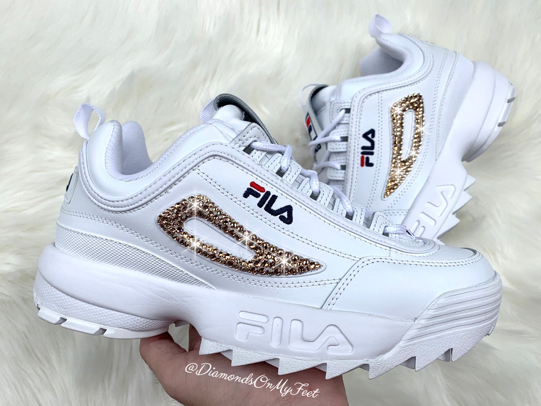 Swarovski Women's Fila Disruptor 2 Premium White Sneakers - Etsy