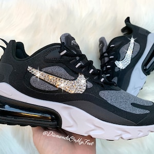 alias voltaje forma Swarovski Women's Nike Air Max 270 React Black & White - Etsy