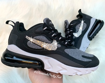 Swarovski Women's Nike Air Max 270 React Black & White Sneakers Blinged Out With Authentic Clear Swarovski Crystals Custom Bling Nike Shoes