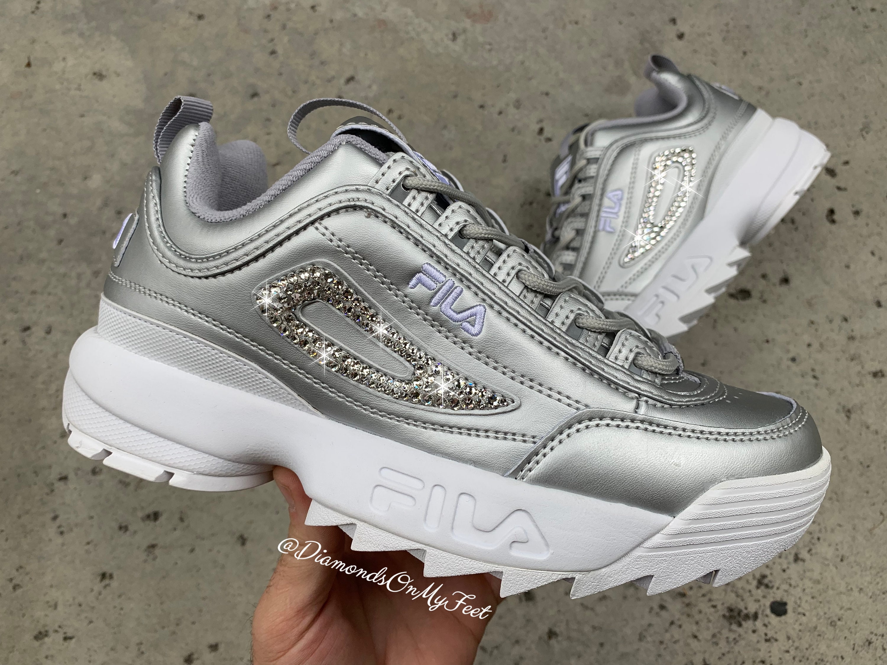 Regenboog Wennen aan veerboot Swarovski Women's Fila Disruptor 2 Premium Silver Sneakers - Etsy Israel