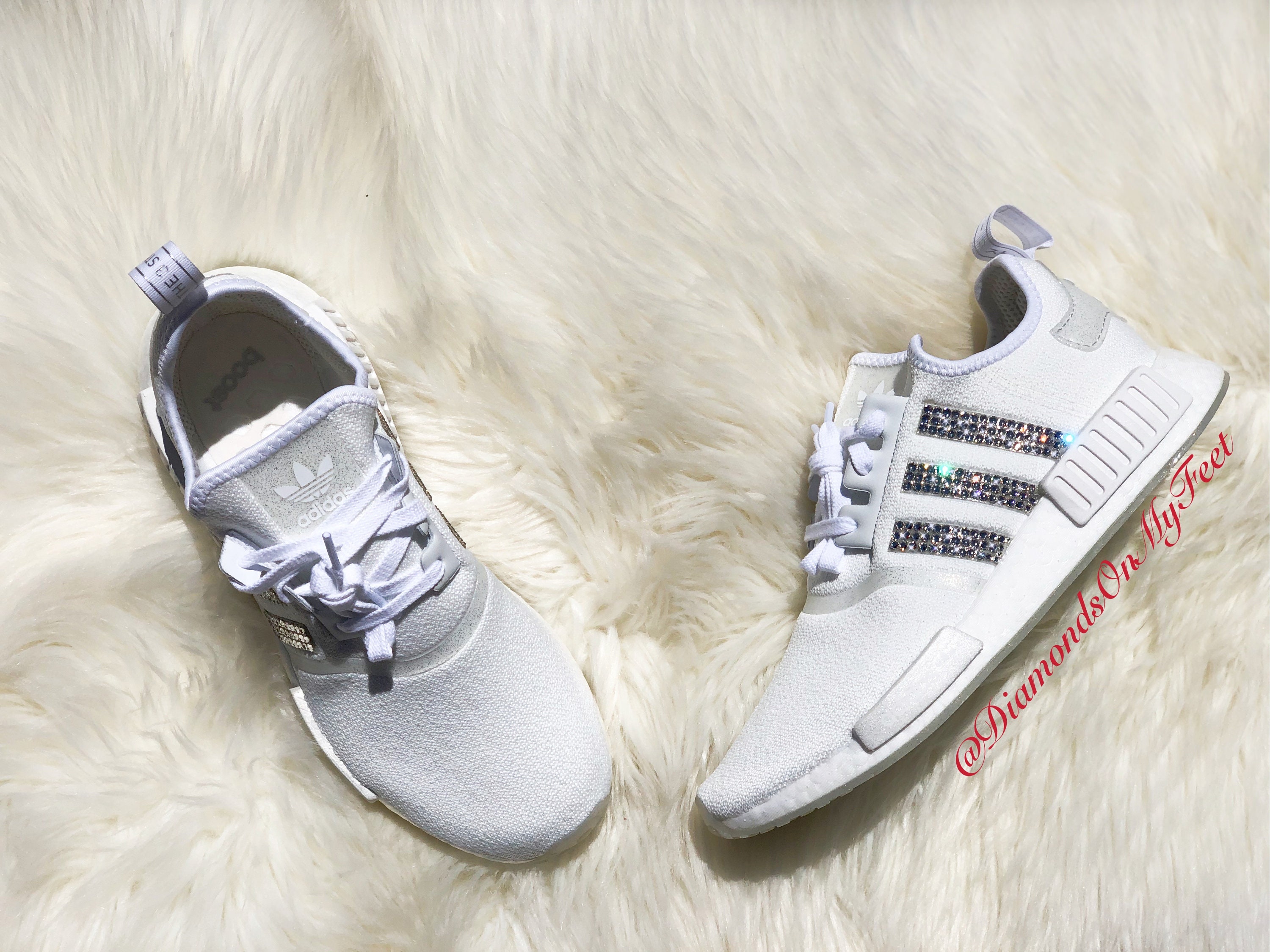 Swarovski Womens Adidas NMD R1 All White Sparkly Sneakers | Etsy