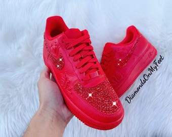 Custom Black/red Glitter Air Force 1, Custom Rope Laced Air Force