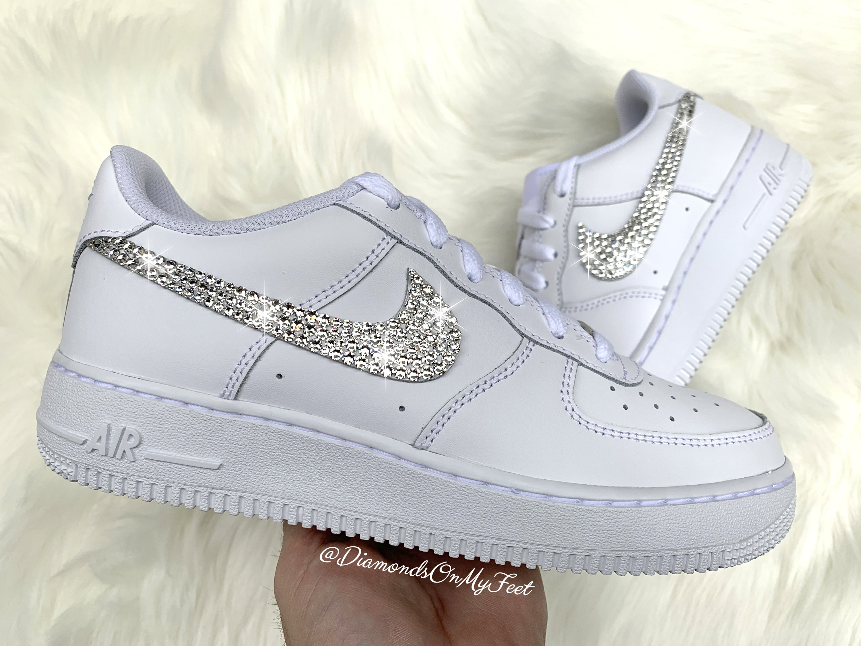 Swarovski Women's Nike Air Force 1 All White Low Sneakers - Etsy