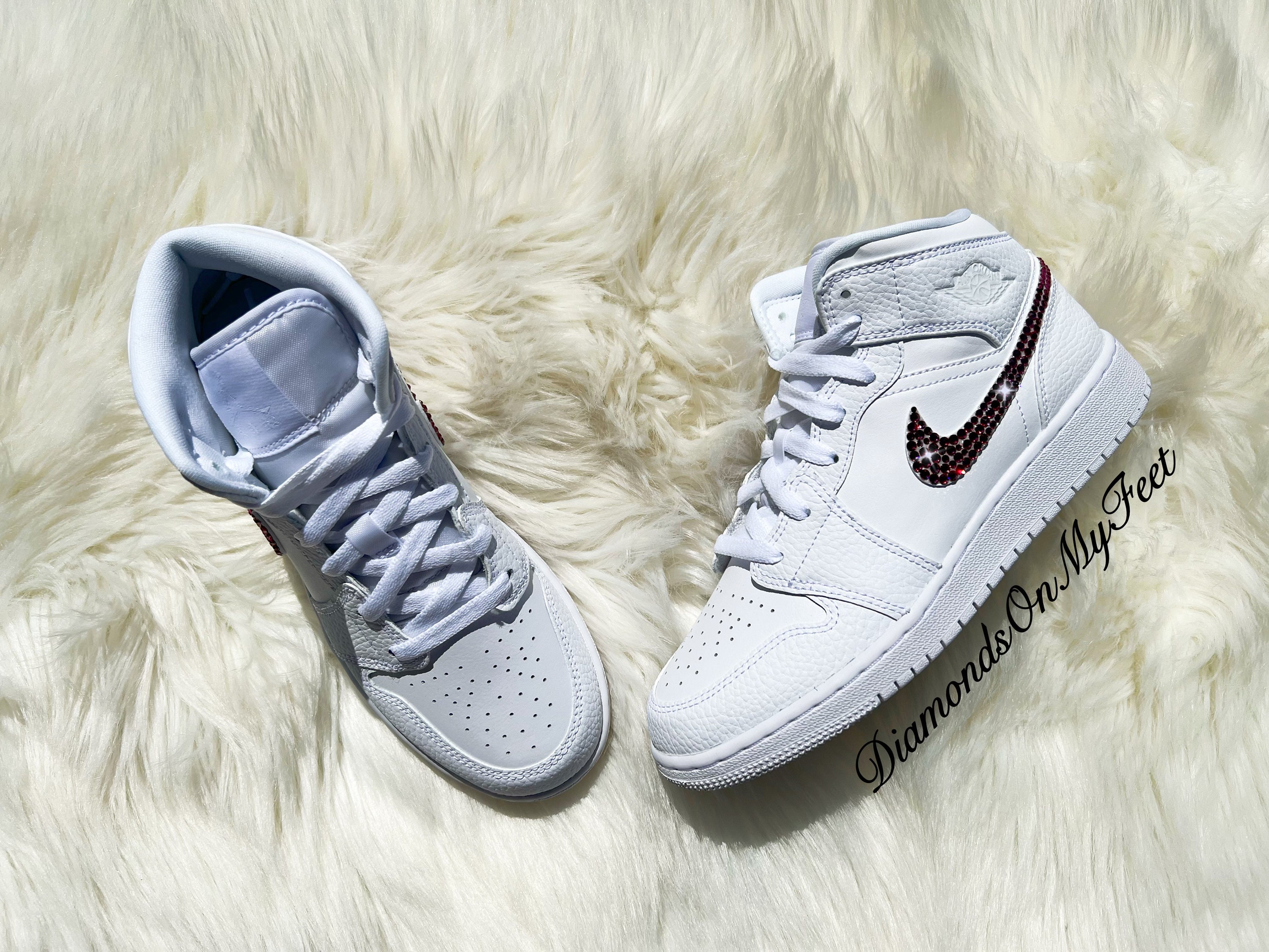 Swarovski Women s Air Jordan Retro 1 Mid All White Sneakers