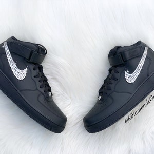 Swarovski Women's Nike Air Force 1 Mid All Black Sneakers Blinged Out ...