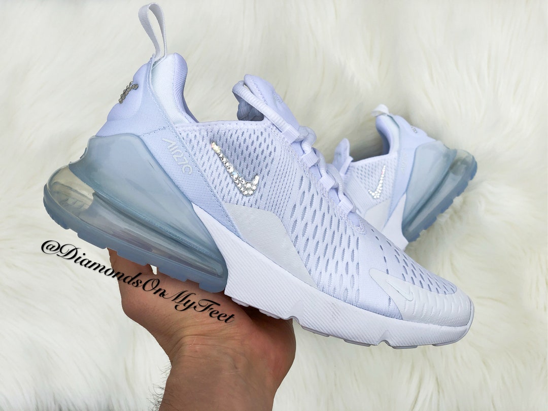 Swarovski Women's Nike Air Max 270 All White Sneakers Blinged Out With ...
