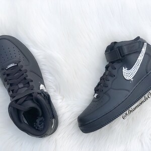 Swarovski Women's Nike Air Force 1 Mid All Black Sneakers Blinged Out ...