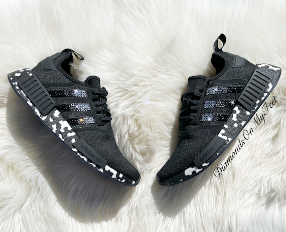 Swarovski Womens NMD R1 Black Black White Camo Sneakers Blinged Out With Authentic Ombre Swarovski Crystals Custom Bling Athletic Shoes Etsy UK