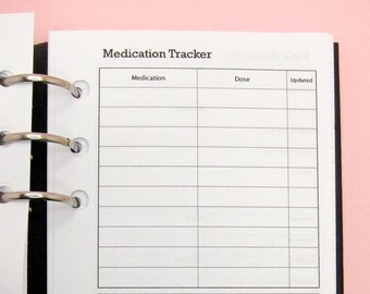 3.75x6.75 inches Size 2 Medication Tracker Planner Inserts for use with Personal Rings