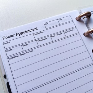 Doctor/Medical Appointments Planner,  Insert printable, Health tracker, Happy Planner Mini Insert, Disc Planner, {INSTANT DOWNLOAD}