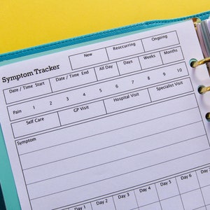Symptom Tracker, Printable insert, Health tracker, Medical tracker, Chronic Pain Tracker, A5 size printable { Instant Download }