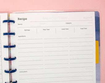 Recipe Planner Insert for Happy Planner Classic: Cooking Inserts, Recipe Inserts, Recipe journal, Recipe notes, Recipe card Digital Download