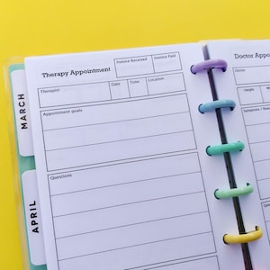 Therapy Appointments Planner, Insert printable, Health tracker, Happy Planner Skinny Classic Insert, Disc Planner, {INSTANT DOWNLOAD}