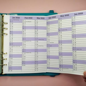 2026, 2027 Year at a Glance Calendar on 2 Pages. Printable Planner in Gray, Purple or Blue | Print on A4 to fit A5 Planner. FREE BONUS