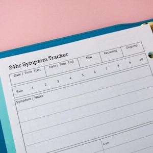 24hr daily Symptom Tracker Printable insert A5 size, Health tracker, Medical tracker, Chronic Pain Tracker, special needs, Instant Download