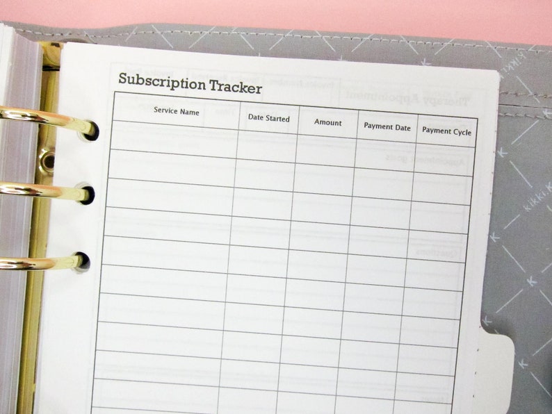 Subscription Tracker Printable Insert B6 Size, Perfect to Keep Track of