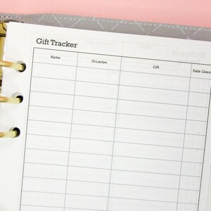 Gift Tracker Printable Insert B6 size, keep track of all the presents you give to family & friends, B6 Printable, Digital Download