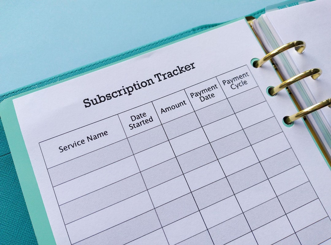 A5 Subscription Tracker Printable Insert, Perfect to Keep Track of Your ...