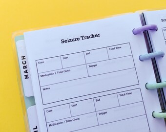 Seizure Tracker epilepsy management chronic illness Health tracker Medical tracker in Happy Planner Skinny Classic insert | Instant Download