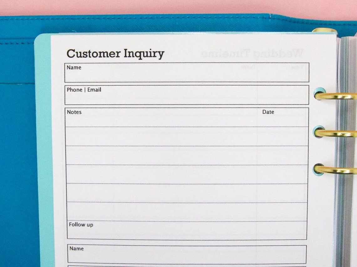 A5 Size Customer Inquiry Form for Small Business | A5 Planner Insert ...