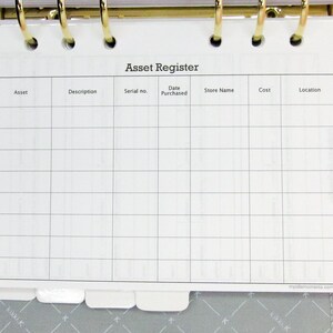 B6 Asset register printable insert for B6 size planners.  Home binder, Family binder | Instant Donwload