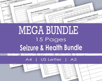 Seizure Tracker Bundle for epilepsy management in A5, A4 & US Letter size -  Health tracker, Medical tracker  -  Instant Download