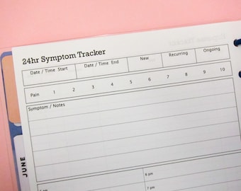 Insertion imprimable de suivi des symptômes 24 heures dans Happy Planner Classic, suivi de la santé, suivi médical, suivi de la douleur chronique, téléchargement immédiat