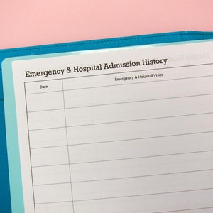 Emergency room Hospital History Tracker Printable insert Health tracker Medical tracker Chronic Pain Tracker - Printed on 40 pages